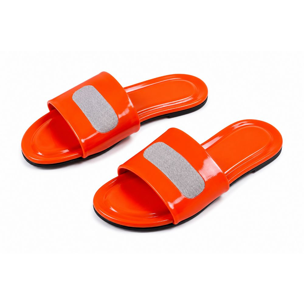 Womens Decorative Open Toe Flat Slide Sandals