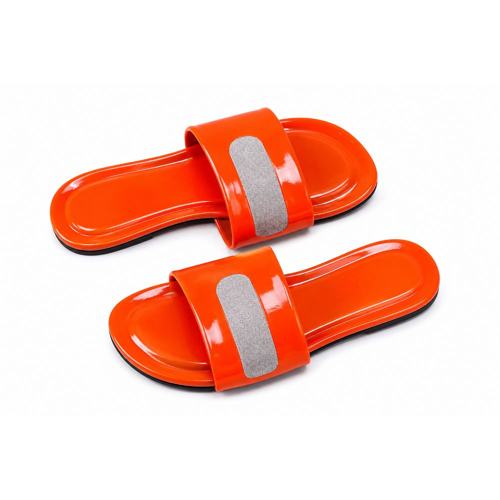 Womens Decorative Open Toe Flat Slide Sandals