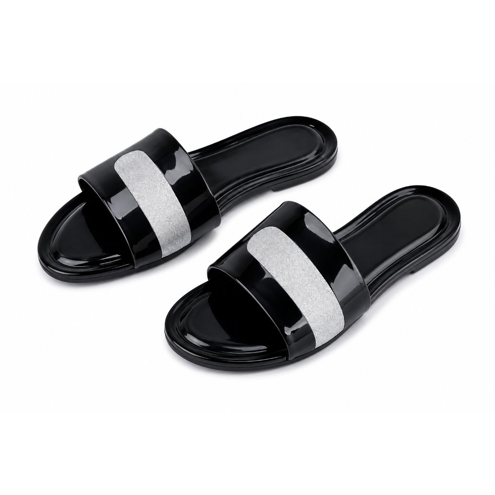 Decorative Open Toe Flat Slide Sandals