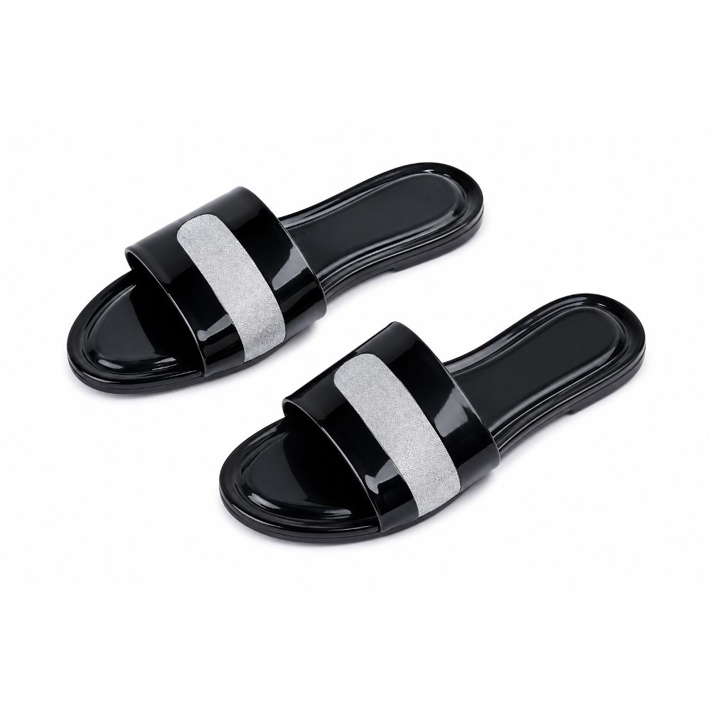 Decorative Open Toe Flat Slide Sandals