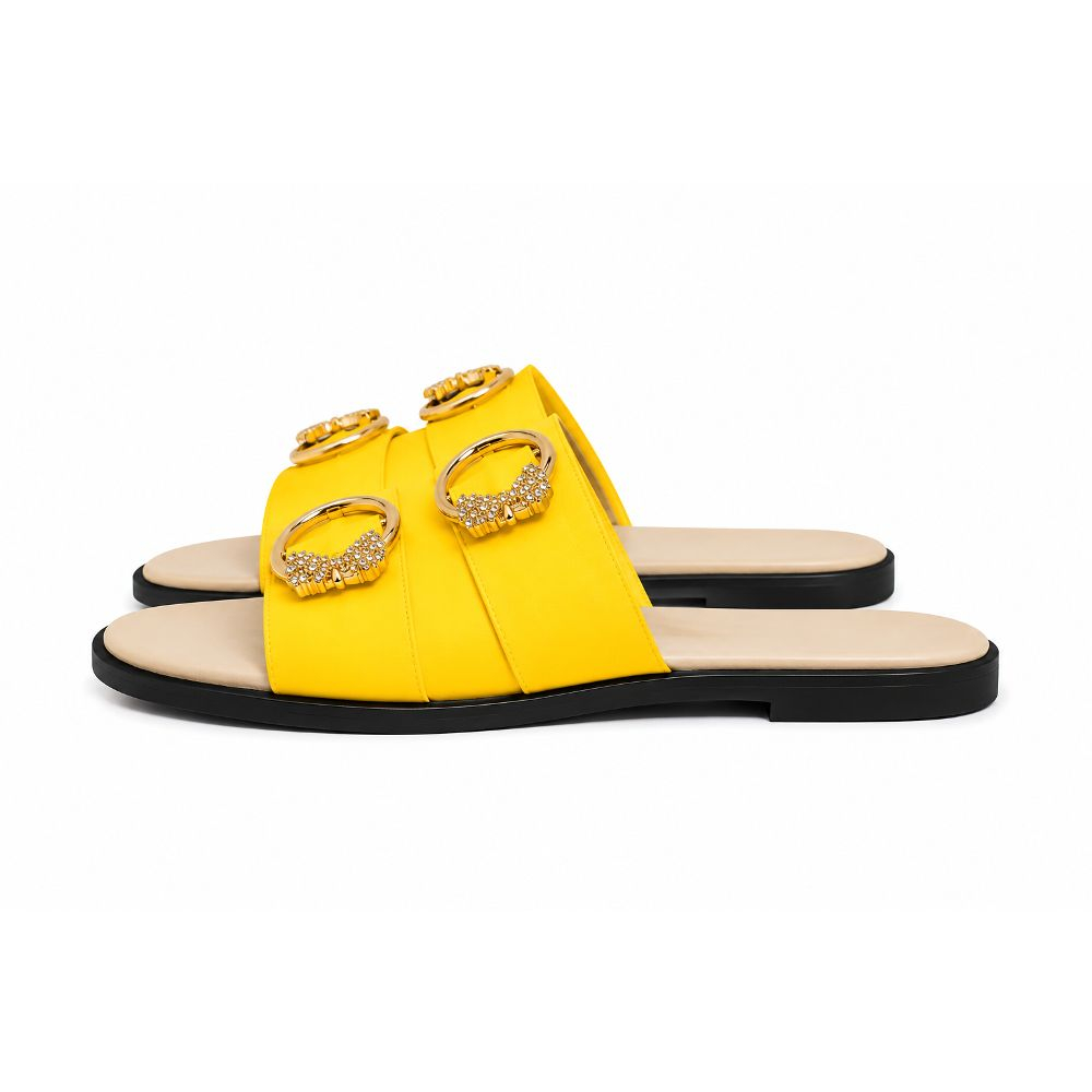 Double Strap Decorative Ring Slide Sandals