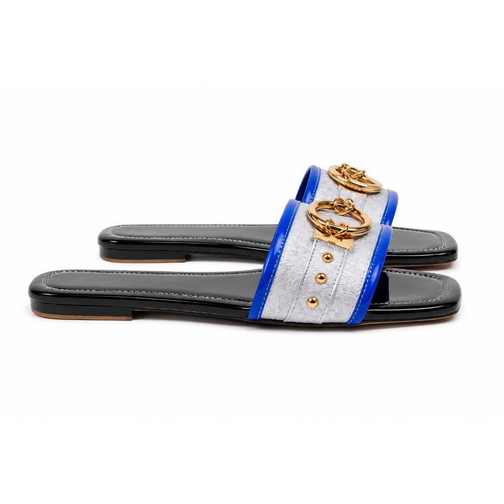 Womens Decorative Flat Slide Sandals