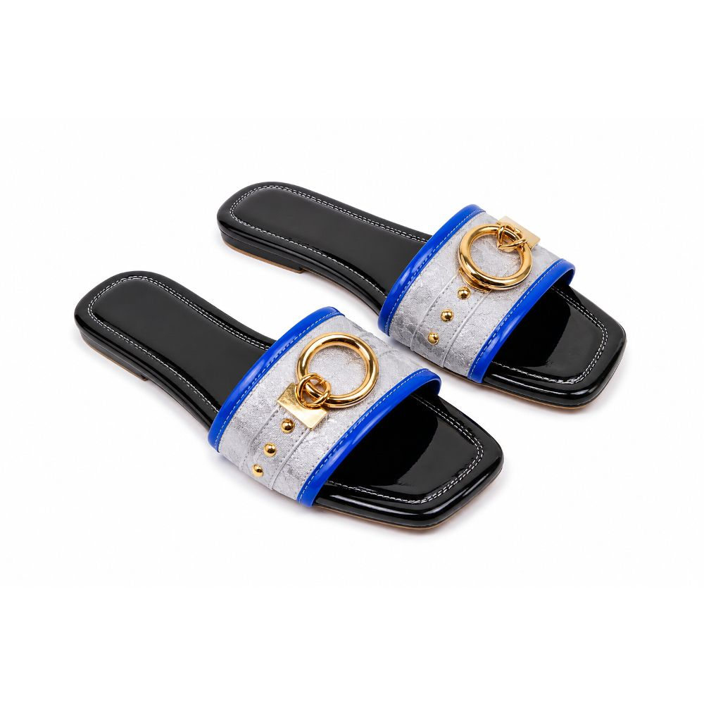 Womens Decorative Flat Slide Sandals
