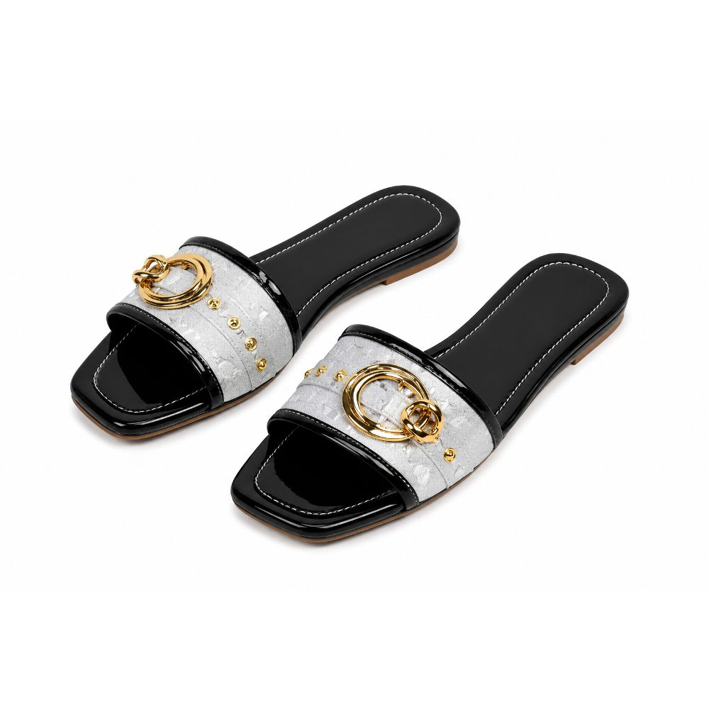 Womens Decorative Buckle Slide Sandals