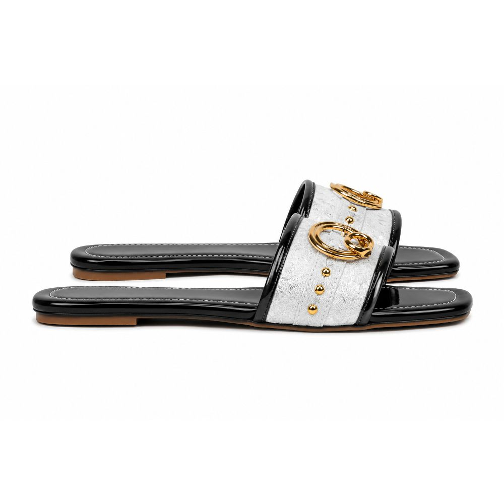 Womens Decorative Buckle Slide Sandals