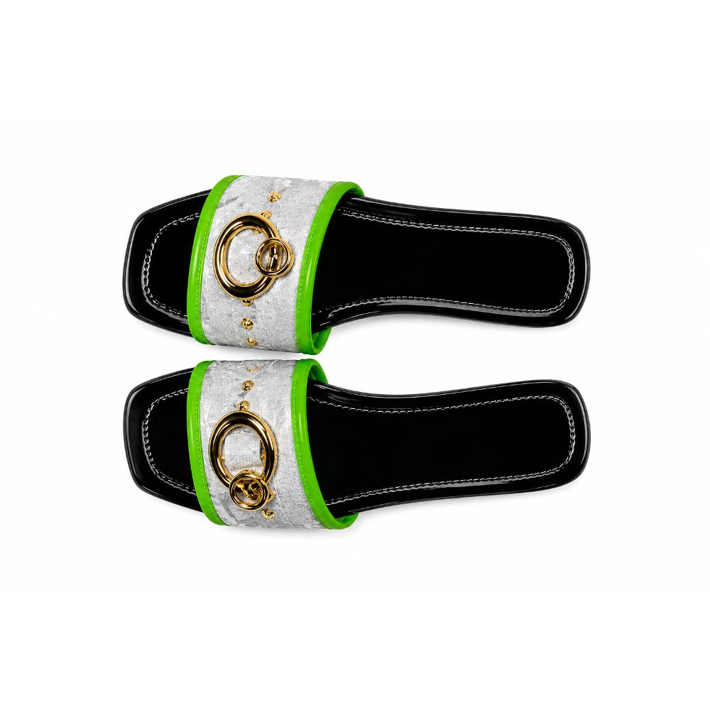 Womens Decorative Buckle Flat Slide Sandals