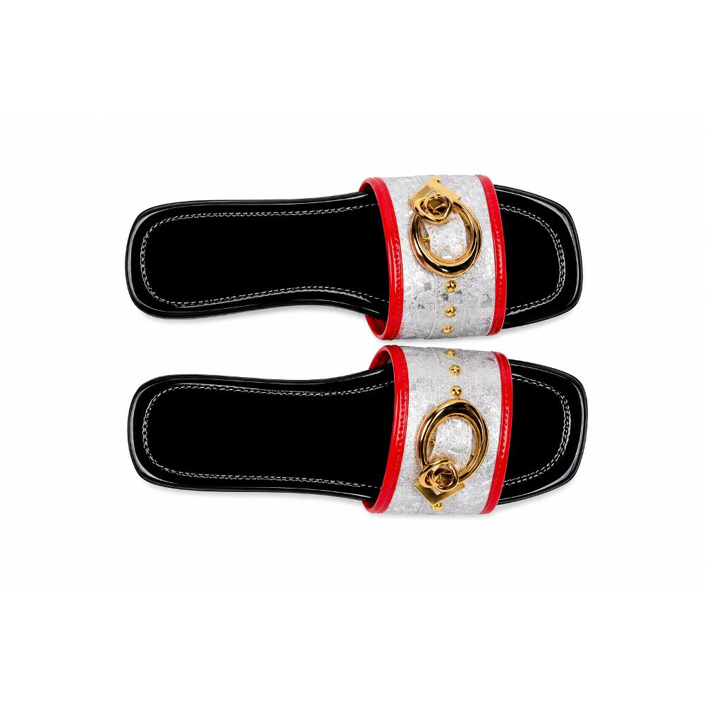 Decorative Buckle Flat Slide Sandals