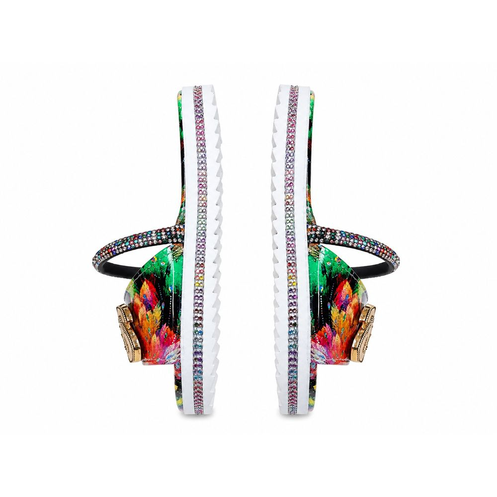 Womens Multi Color Abstract Print Embellished Slides