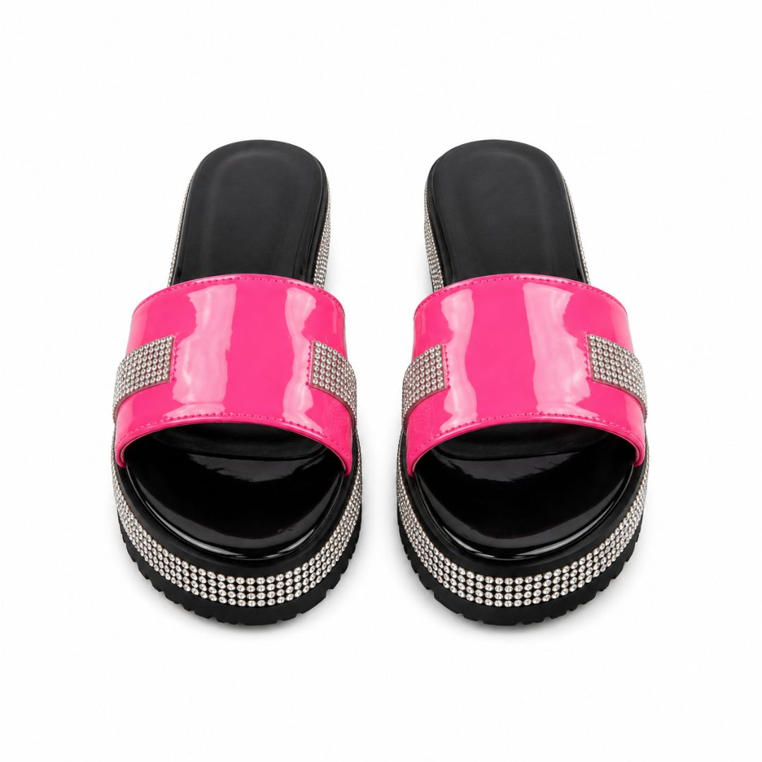 Embellished Fuchsia Pink platform Slide Sandals