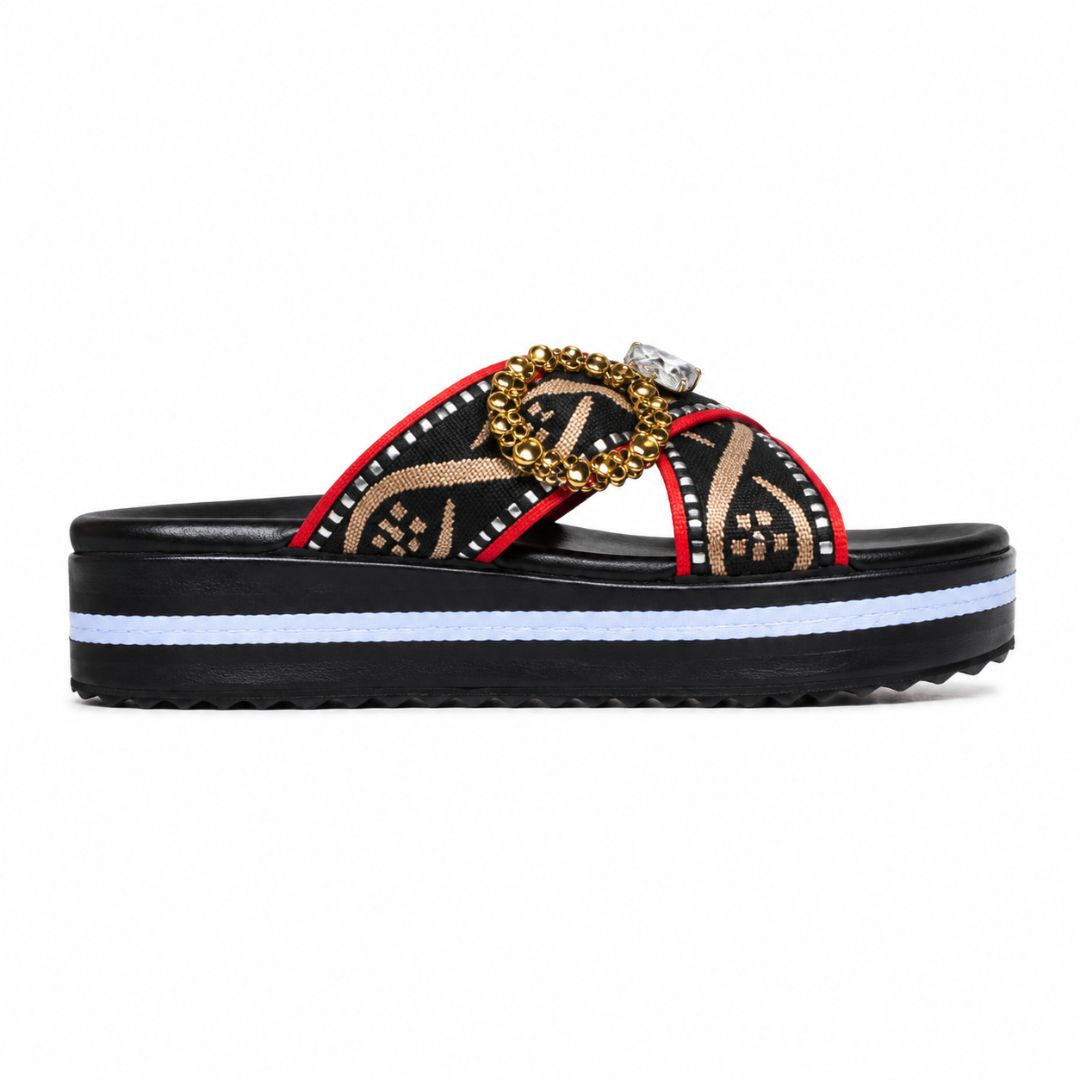 Womens Patterned Criss Cross Strap Slides