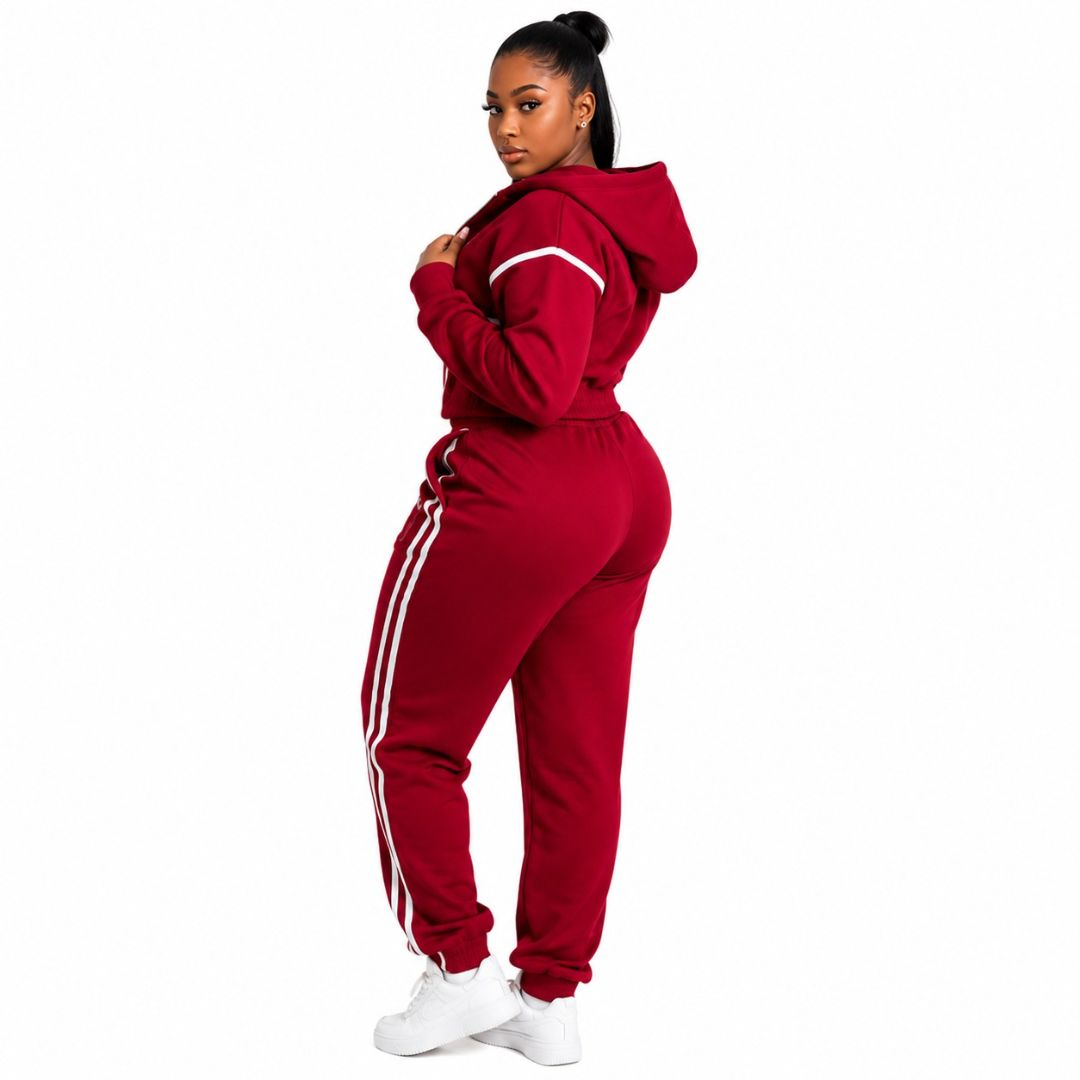 Quality women Red 3 Piece Hooded Tracksuit Set