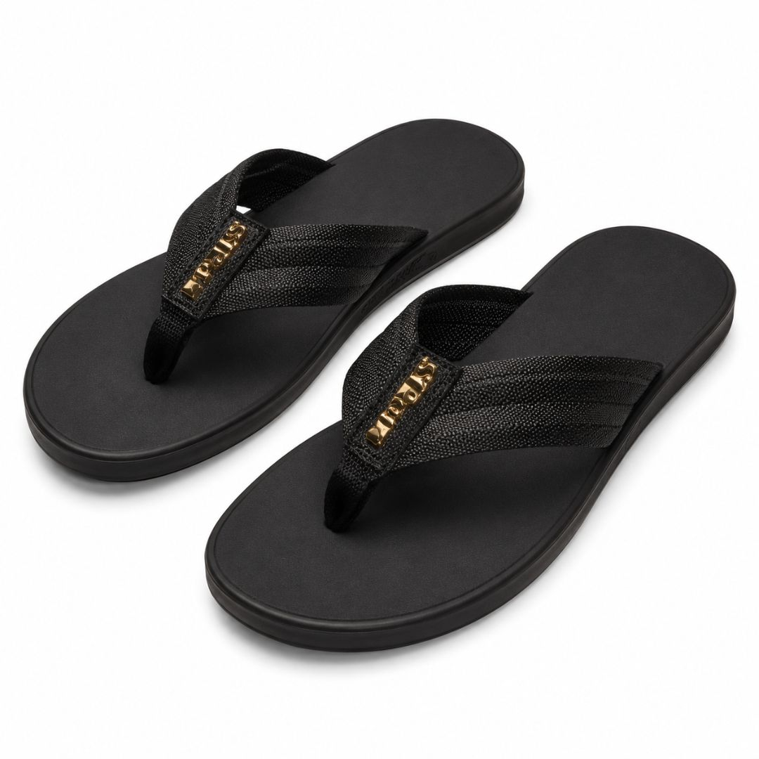 Mens  Black Foam Thong Sandals with Textured Straps