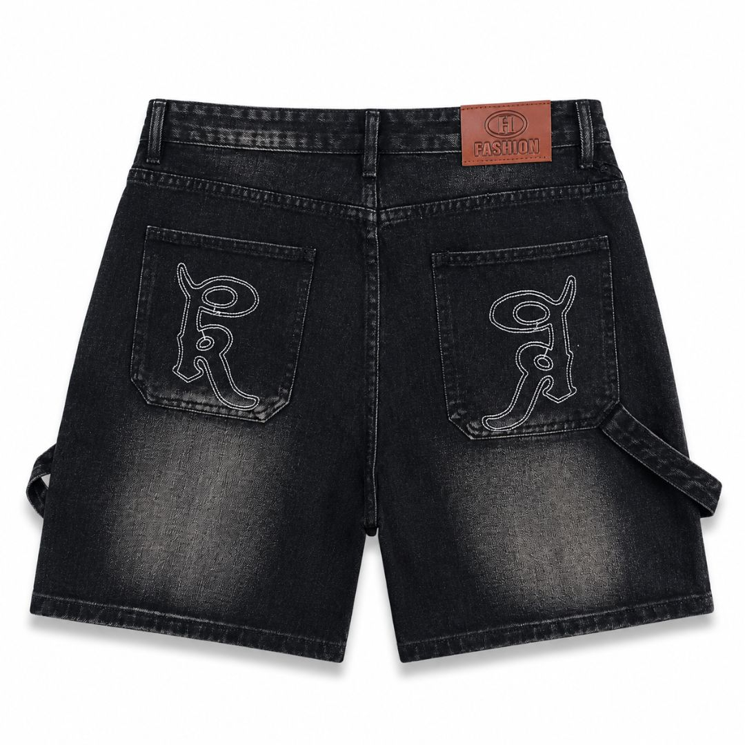 Quality Men Vintage Washed Black Denim Shorts