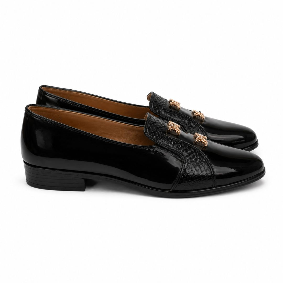 Mens Black Textured Slip On Dress Shoes