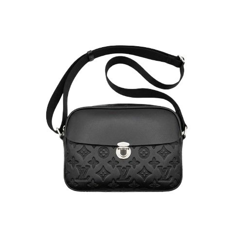 Embossed Pattern Black Faux Leather Crossbody Messenger Bag