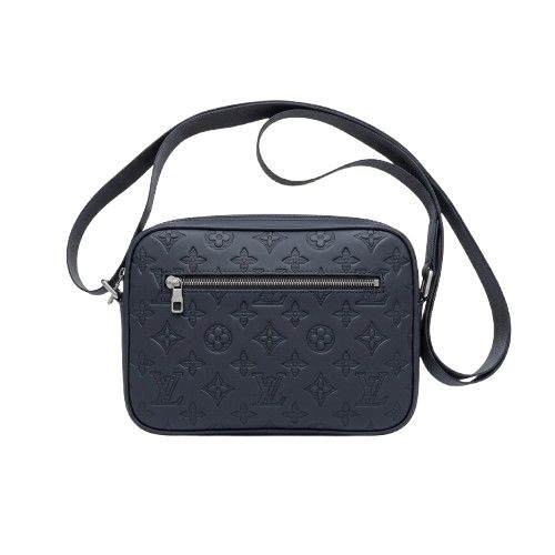 Embossed Pattern Black Faux Leather Crossbody Messenger Bag