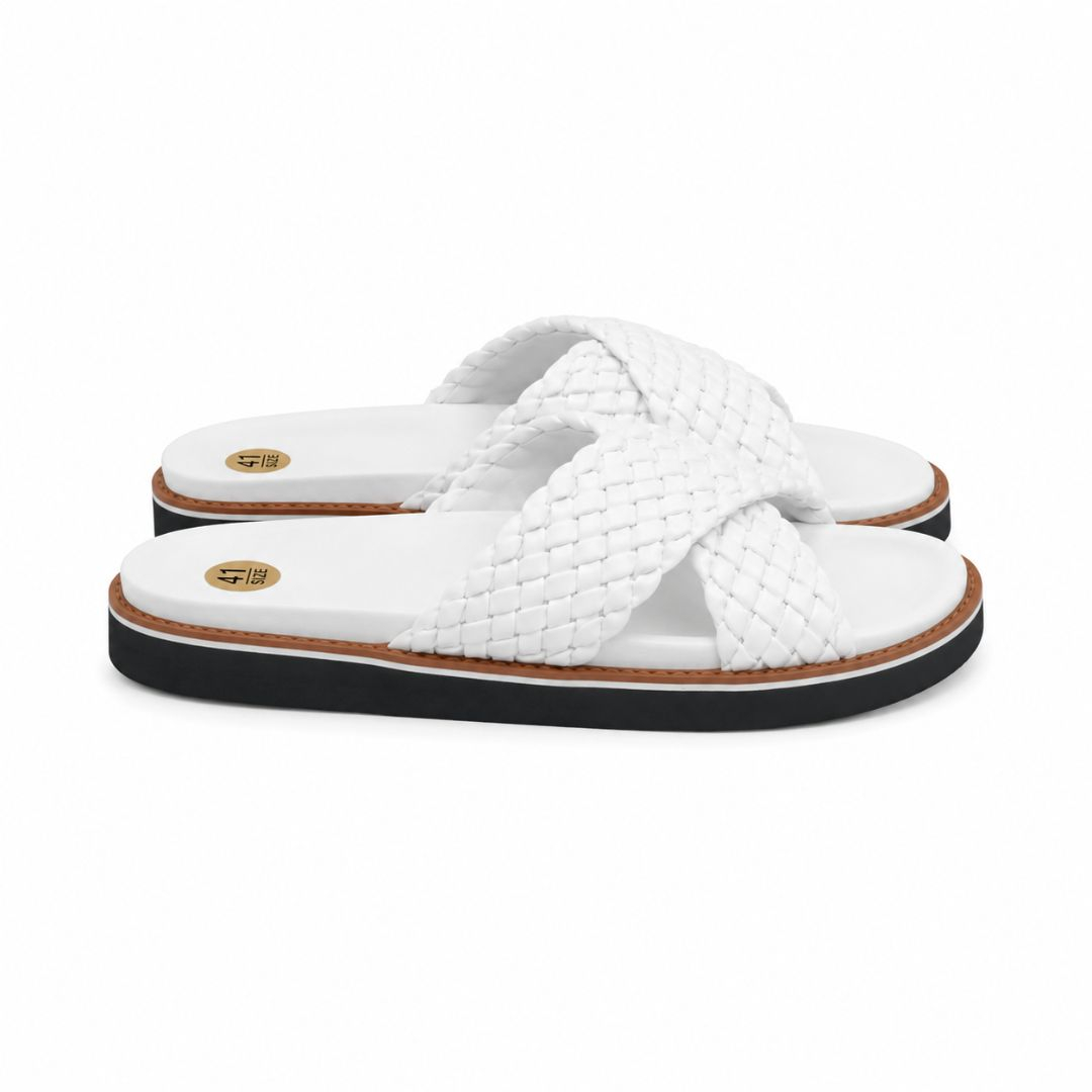 Mens White Woven Slide Sandals