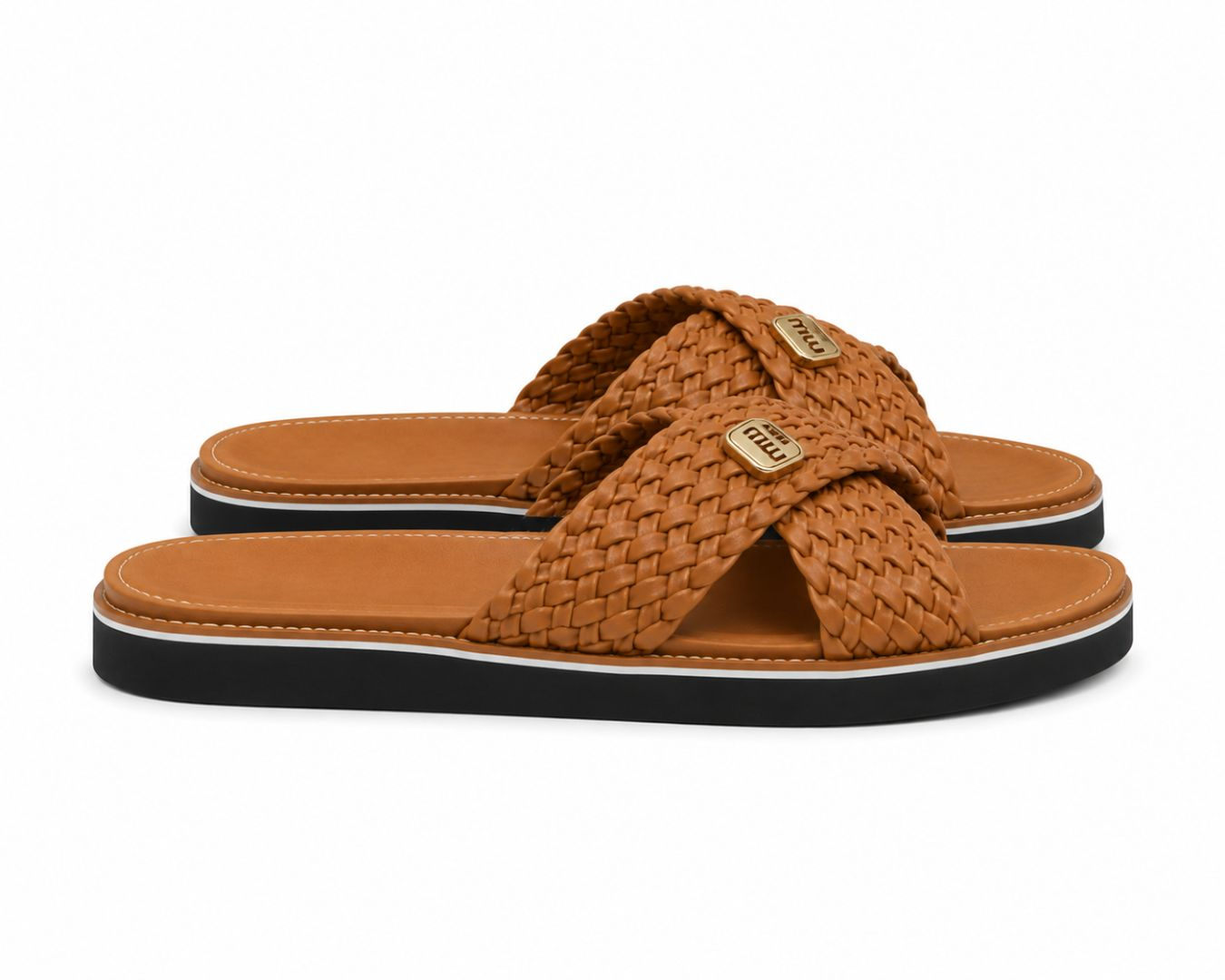 Quality Men Brown Woven Cross Strap Slide Sandals