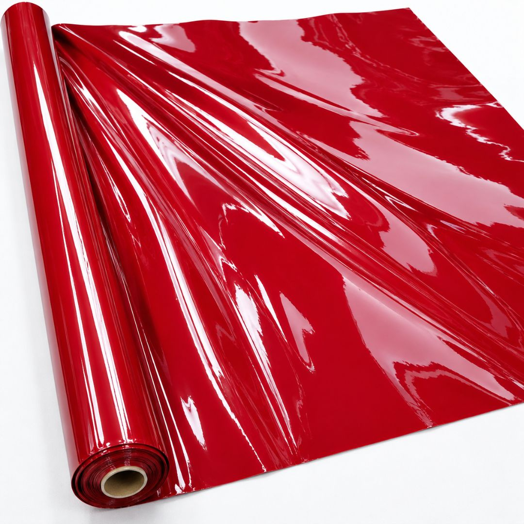 Glossy Red Mirror Finish Synthetic Leather Material
