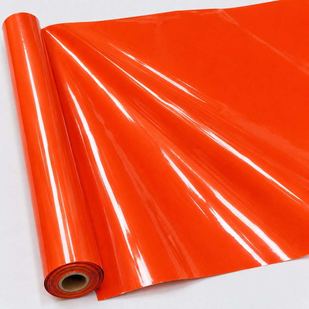 Glossy Bright Orange Mirror Finish Synthetic Leather Material