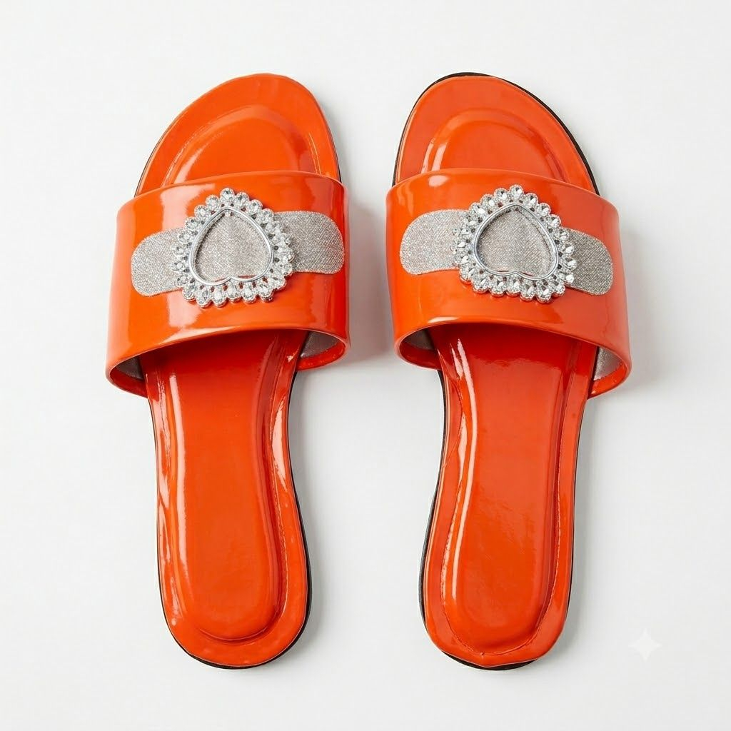 Womens Decorative Open Toe Flat Slide Sandals