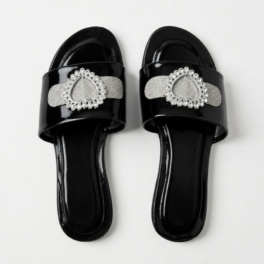 Decorative Open Toe Flat Slide Sandals