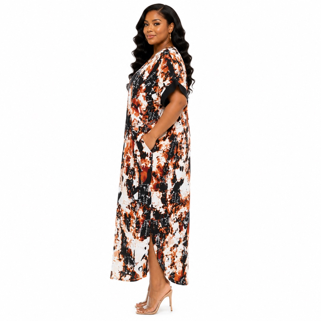 Earth Toned Abstract Pattern Maxi Kaftan