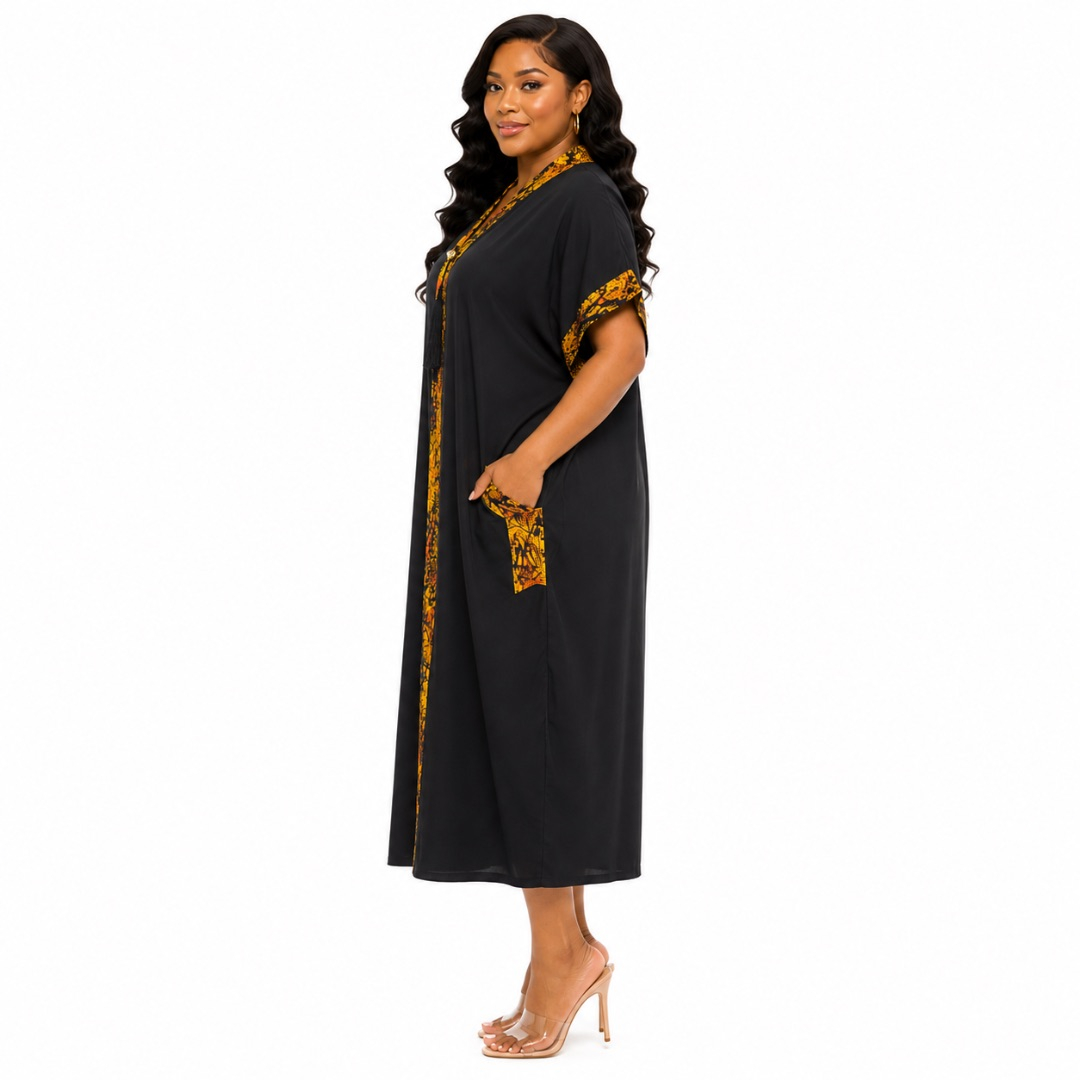 Stylish Knee Length Black Dress with African Inspired Patterns