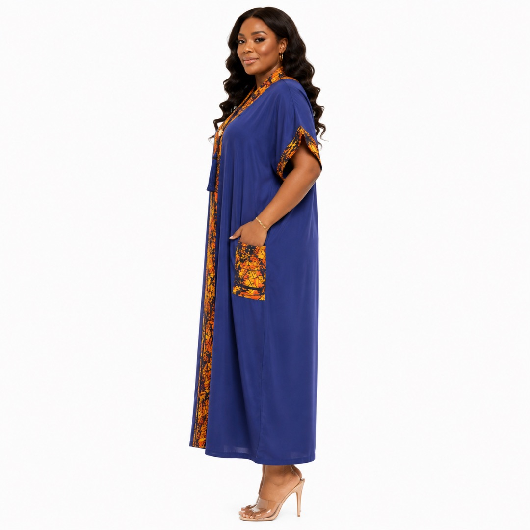 Long Embroidered V Neck Caftan Gown
