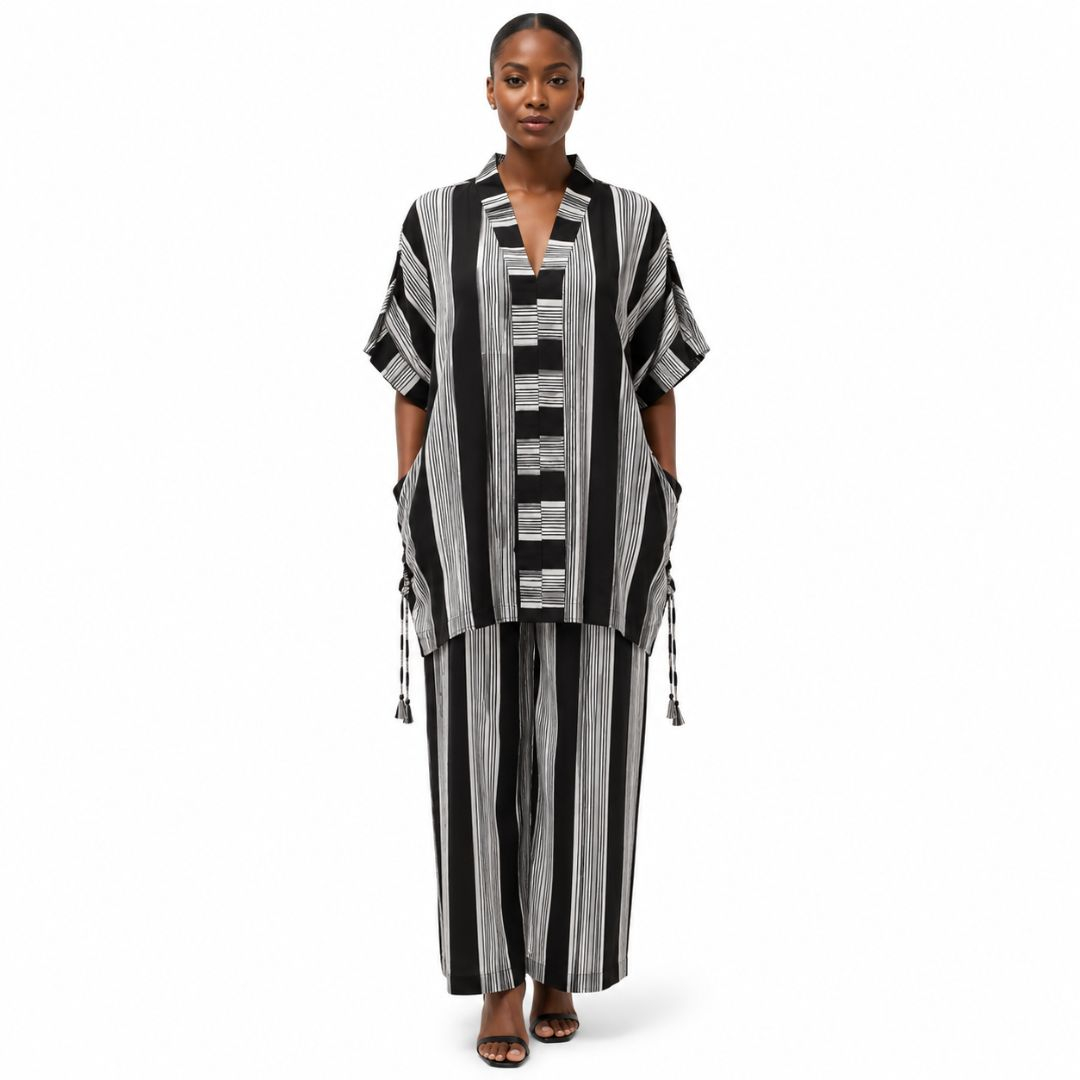 Black and White Striped Two Piece Relaxed Set