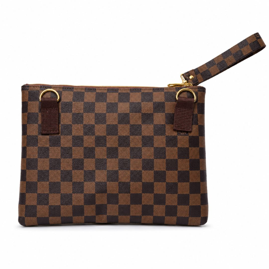 Brown Signature Check Zip Pouch