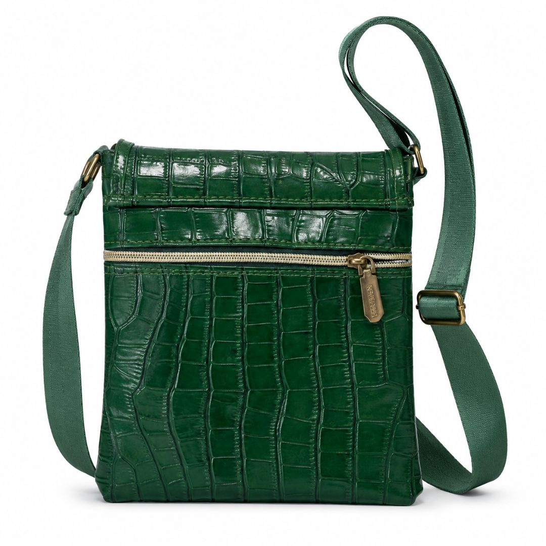Green Croc Texture Mini Crossbody Bag