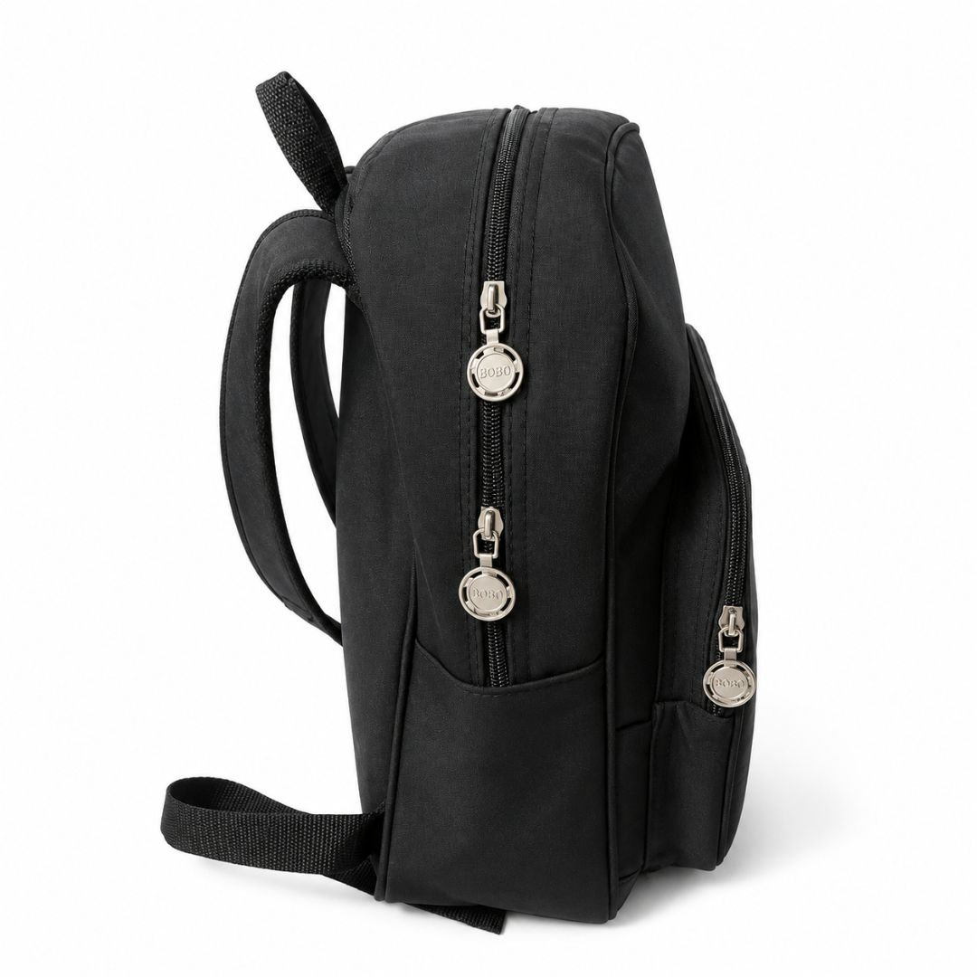 Classic Black Minimalist  Everyday Backpack with Front Zipper Pocket