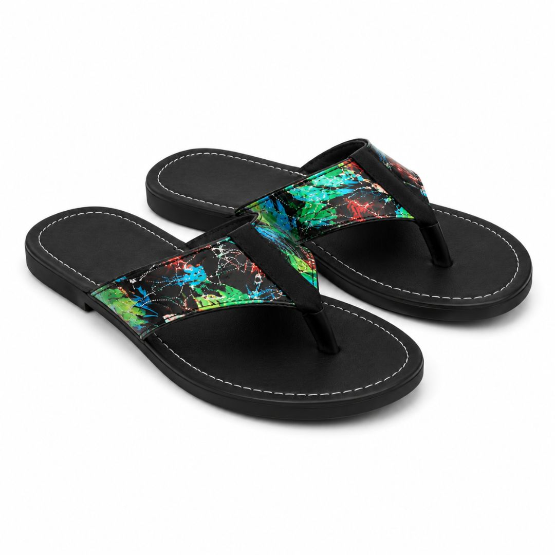 Multicolor Strap Flat Slide Sandals for Women