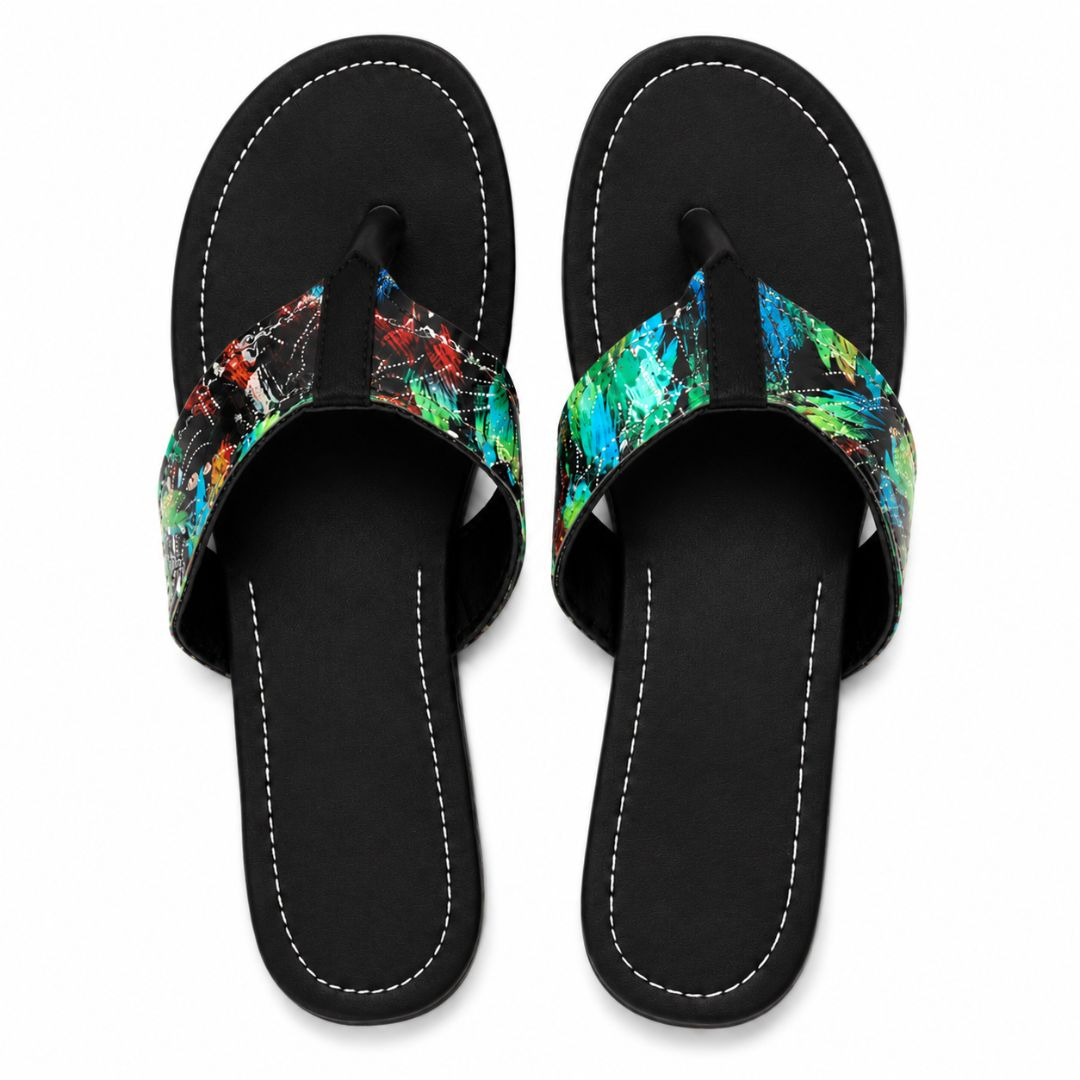 Multicolor Strap Flat Slide Sandals for Women