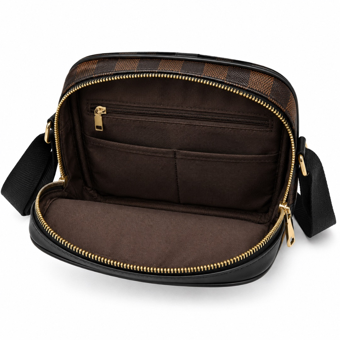 Compact Checkered Crossbody Bag with Adjustable Strap