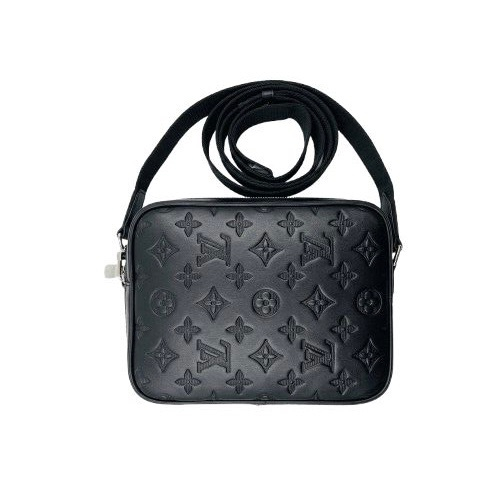 Compact Black Crossbody Shoulder Bag with Embossed Pattern