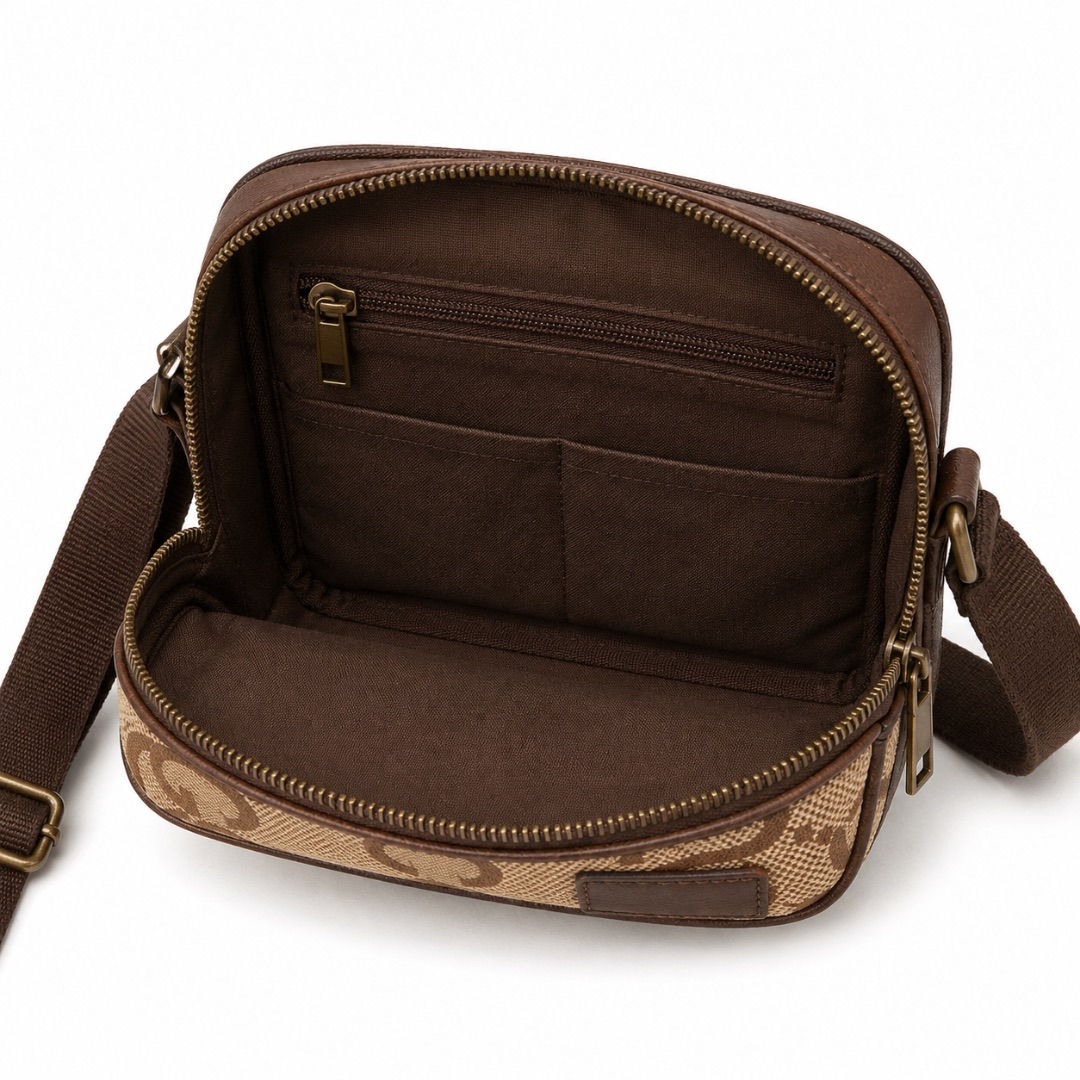Brown Patterned Small Crossbody Camera Bag