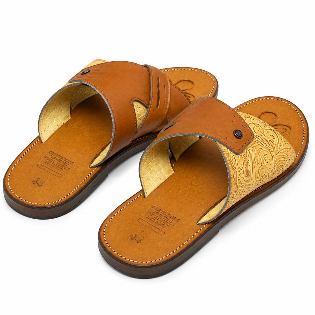 Mens Brown Leather Sandal with Cross Strap  and Toe Loop Design