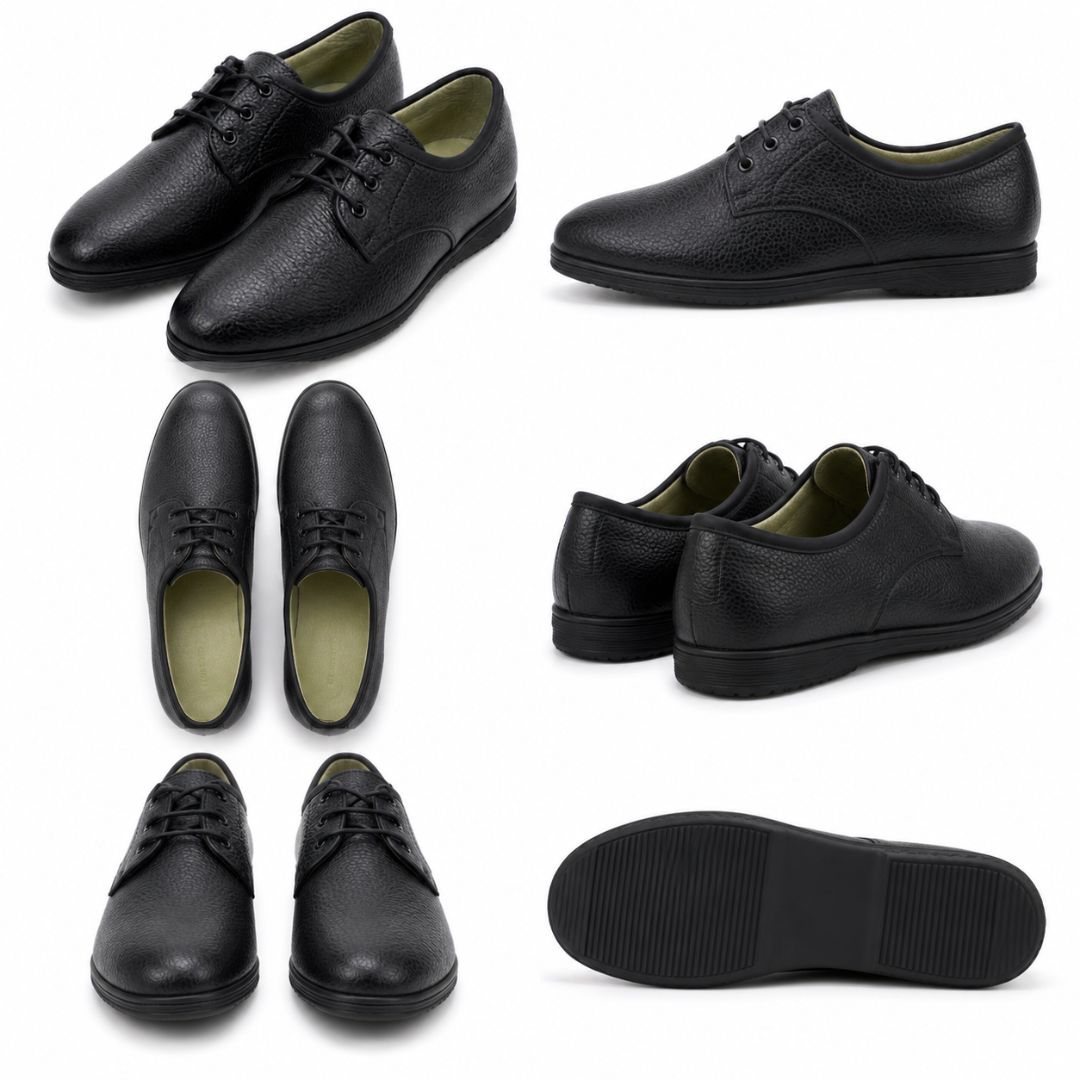 Black Textured Leather Lace Up Shoes