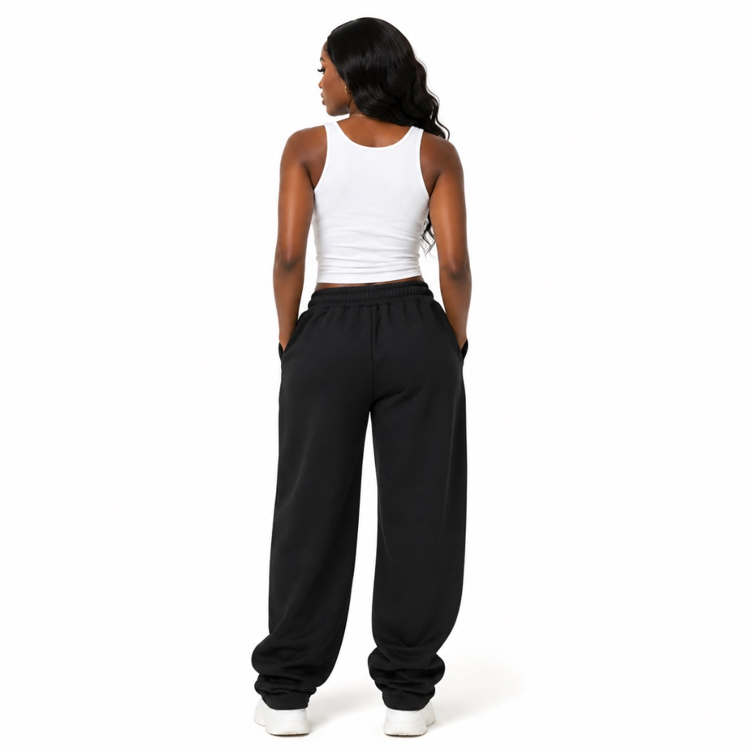 Black Graphic Sweatpants with Bow Print  Drawstring Casual Streetwear Trousers