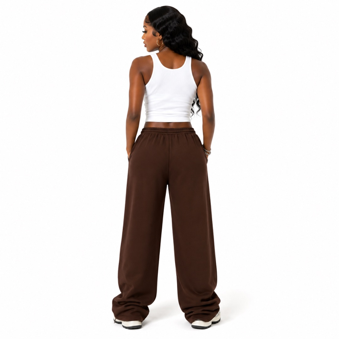 Oversized WideLeg Sweatpants with Graphic Prints  Deep Brown