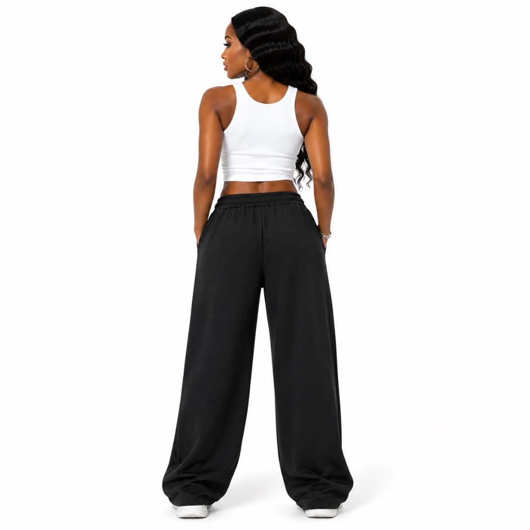 Black Wide Leg Pants with White Butterfly Print