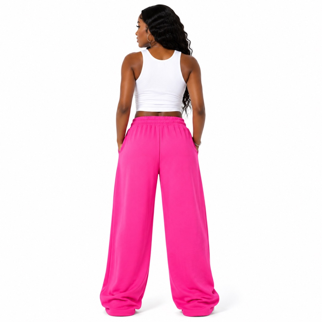 Vibrant Pink Wide leg Pants with Butterfly Print