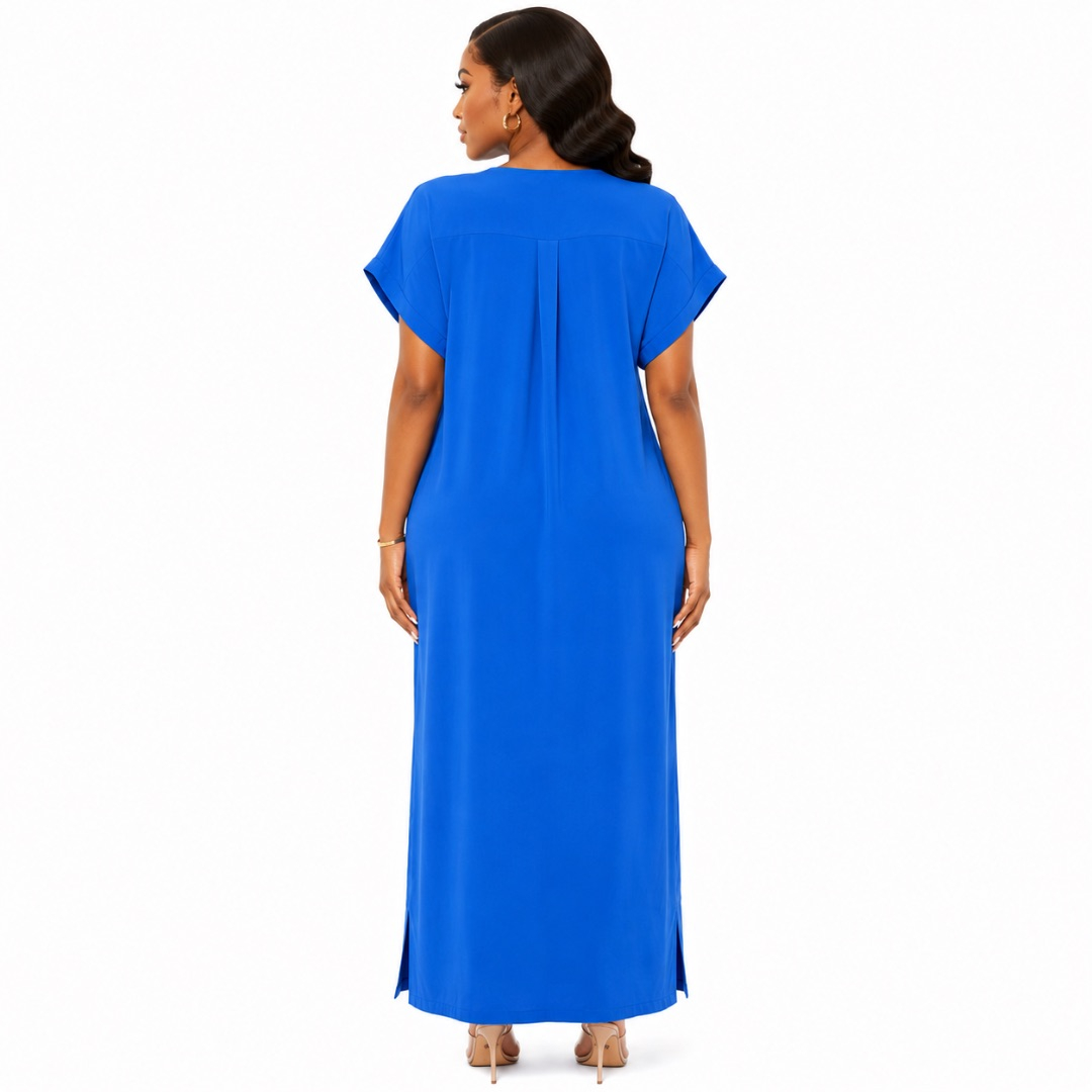 Blue Relaxed Fit Kaftan Maxi Dress with Keyhole Neck Detail