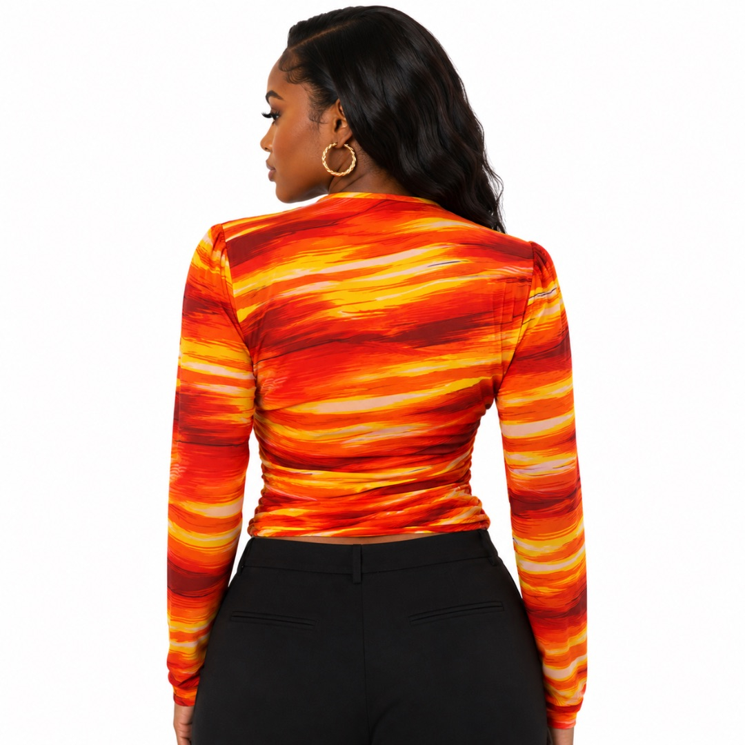 Multicolor WrapStyle Long Sleeve Crop Top