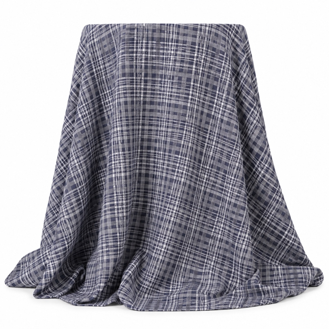 Classic Navy and White Micro Check Suiting Fabric