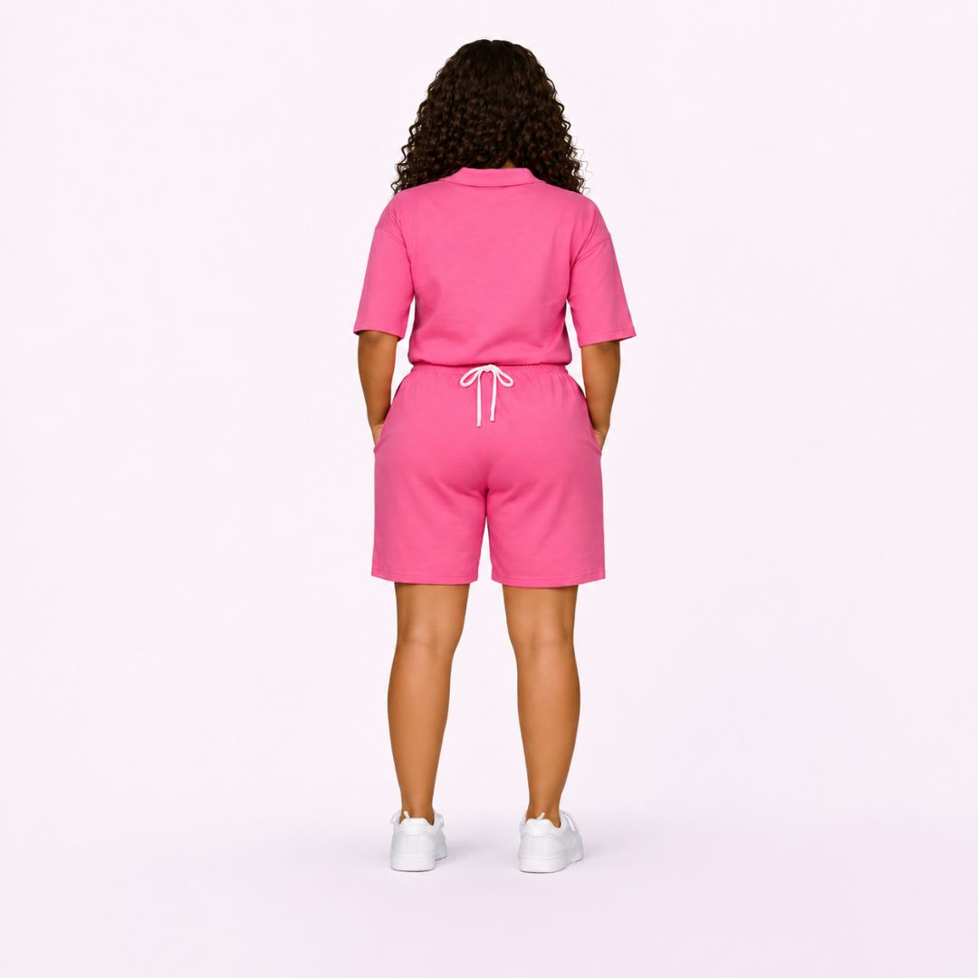 Hot Pink Zip Neck Lounge Set (Top & Shorts)