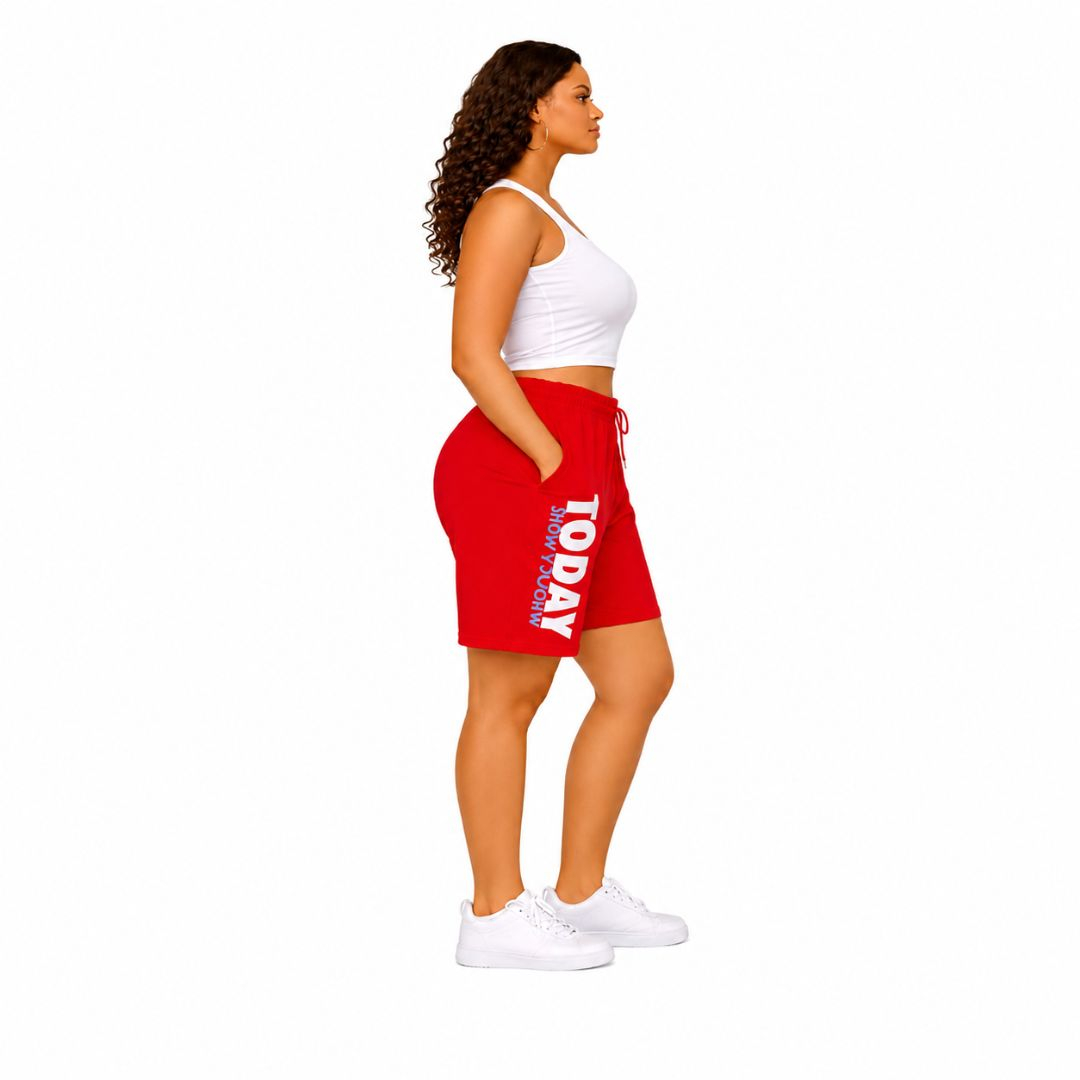 Red TODAY Graphic Lounge Shorts with Drawstring