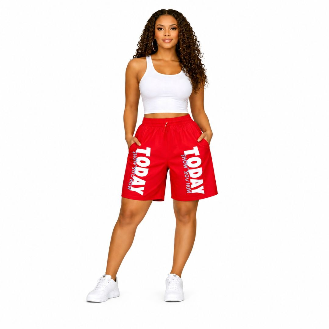 Red TODAY Graphic Lounge Shorts with Drawstring